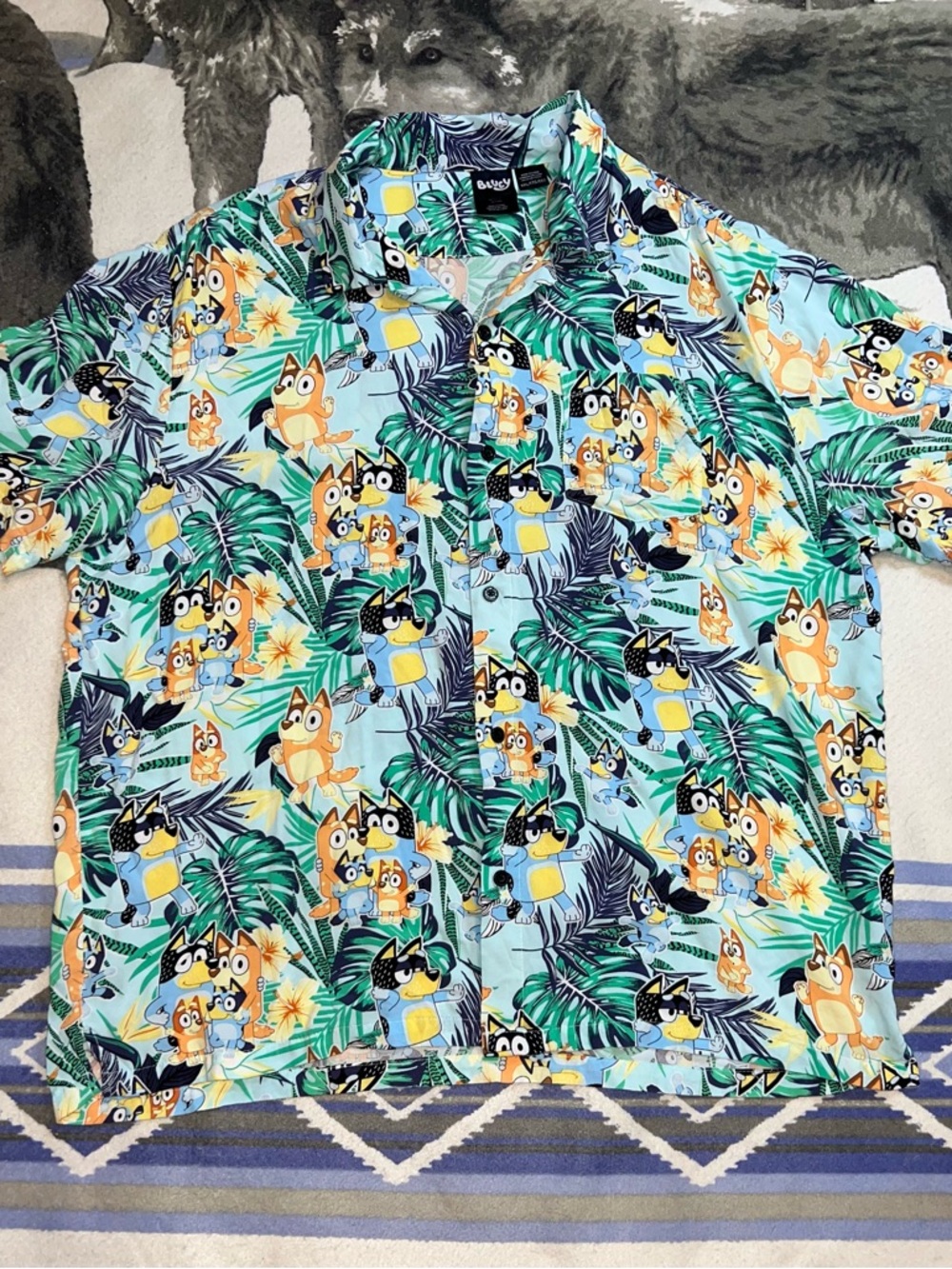 Men’s Bluey Bandit Tropical Hawaiian/Japanese/Cuban Style Button Up Shirt XXL